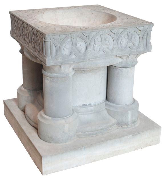 19th Century HEAVILY CARVED STONE BAPTISMAL FONT