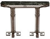 FER FORGE CONSOLE TABLE WITH MARBLE TOP