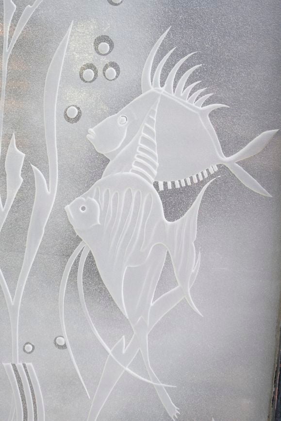French ACID ETCHED GLASS DOOR WITH AQUATIC SCENE