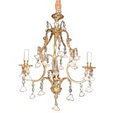 French Bronze & Porcelain Flower Chandelier