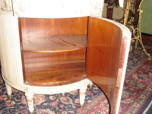 Pair painted demi-lune commodes