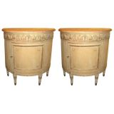 Pair painted demi-lune commodes