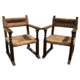 Pair English rush chairs