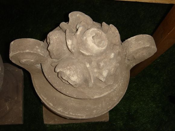 TWO Pair Cement Flower Urn Finials