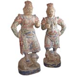 Antique Pair Life Size Chinese Wooden Statues