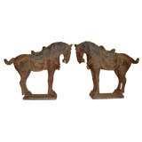 Antique Pair Wooden Horse Statues