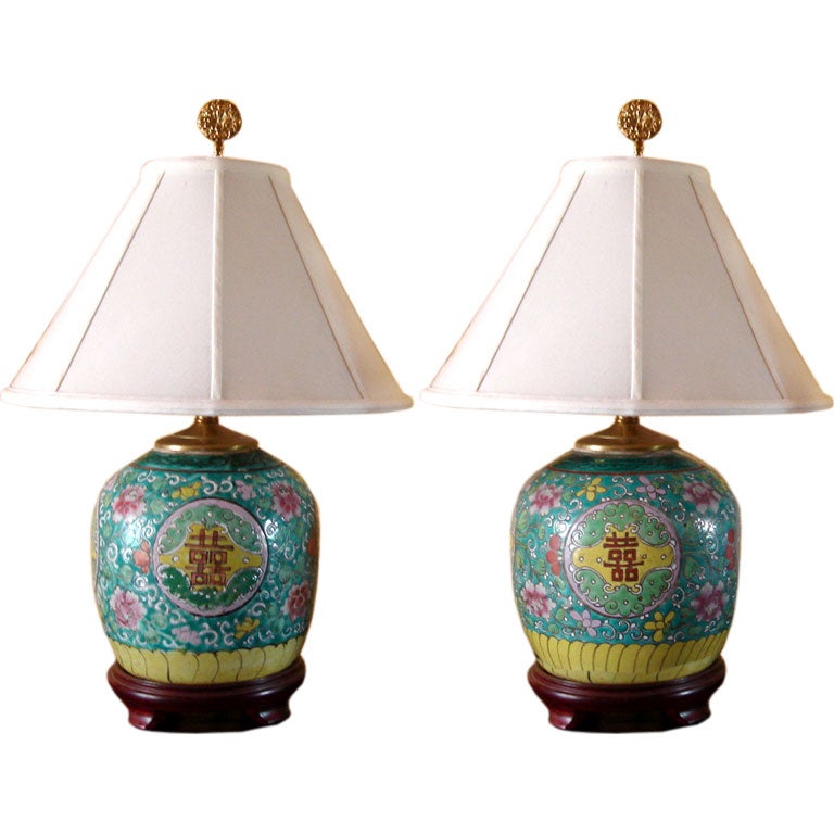 Pair Chinese Double Happiness Lamps