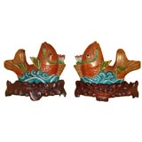 Pair Chinese ceramic fish candlesticks