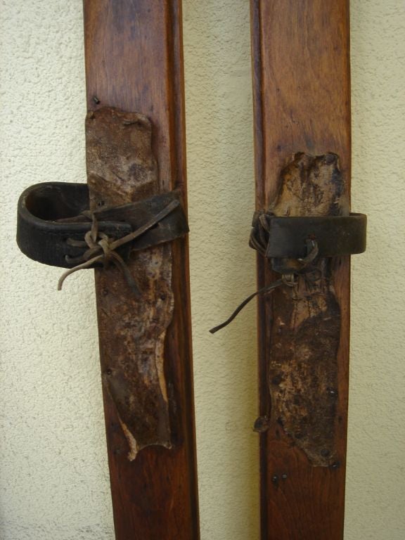 Pair Antique Walnut Cross Country Snow Skis