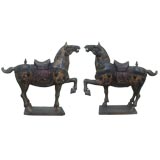 Pair large Chinese Painted wooden horses
