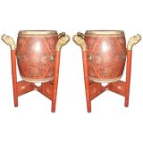 Antique Pair Chinese drums with stands