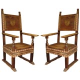 Pair of Italian Embossed Leather Arm Chairs
