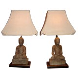Pair stone buddha lamps