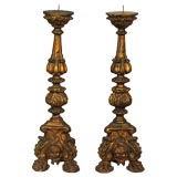 Pair 18th c. Italian wood gilt church candlesticks