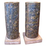 Pair 19th c Italian painted column cabinets