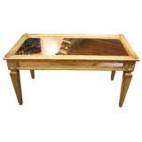 Louis XVI style painted coffee table with antique mirror inserts