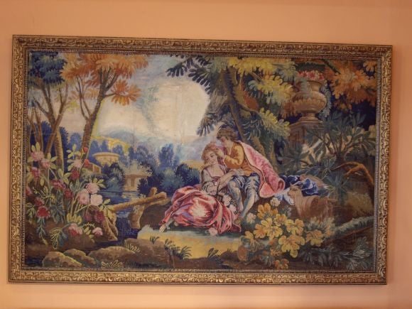 18th.c hand painted wallpaper framed