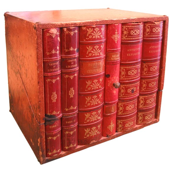 19th c. French leather faux book liquor box For Sale
