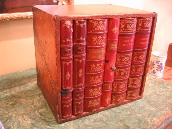 19th c. French leather faux book liquor box