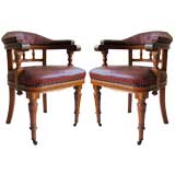 PAIR OF ENGLISH OAK LIBRARY CHAIRS