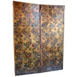 Antique FRENCH 19TH CENTURY HANDPAINTED LEATHER SCREEN