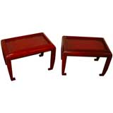 Vintage Pair of Red Lacquered Asian Style Low Tables