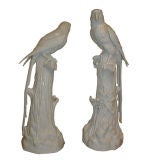Pair of White Ceramic Tin-Glazed Parrots
