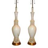 Pair of 1940's Monumental Carved Alabaster Table Lamps