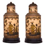 Pair of Tole Ginger Jar Lamps with Chinoiserie Motif