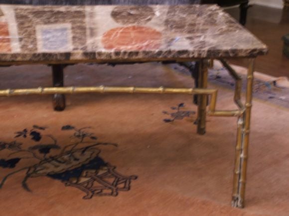 Bronze Bamboo base with Chocolate Marble Top Coffee Table