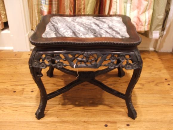 Beautiful Teak Wood Chinese Carving, with Marble Inlaid Top.