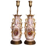 Old Paris Porcelain Lamps with Flair Vase Shape Louis XV Style