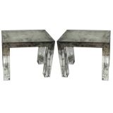Pair of Antiqued Mirrored End Tables with Parson Legs