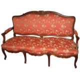Coral  Woven Floral Design Settee  with Elegant Carved wood