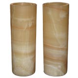 A Pair of Onyx Cylinder Lamps