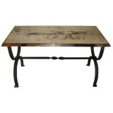 Antique Mirrored High Coffee Table with Black Iron Base
