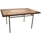Stenciled and Antiqued Mirrored Dining Table with Gilt Iron Base
