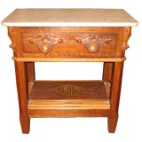 Marble Top Carved Wood End Table