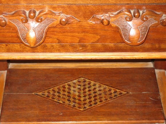 Marble Top Carved Wood End Table