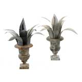 Pair of Decorative Zinc Agave Urns