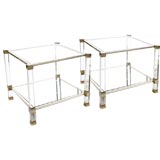 Pair of signed Pierre Vandel lucite and mirrored tables