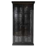 Spanish bookcase in black laquer with metal accents and glass