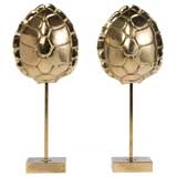 Exquisite pair of brass tortoise shell table lamps