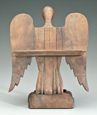 Carved pine folk art eagle lectern, spread-wing eagle with articulated feathers, probably English.
