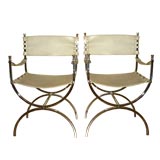 Pair of leather and chrome directors chairs