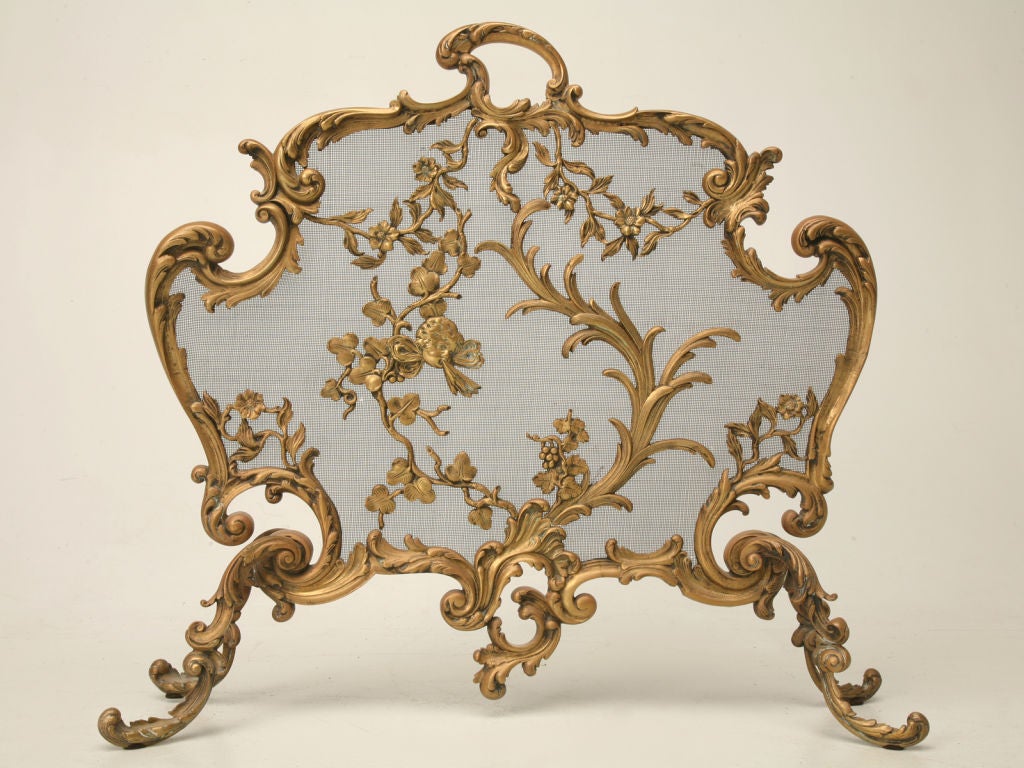 c.1870 French Rococo Style Bronze Fireplace Set