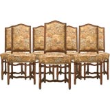 c.1930 Set of 8 French Louis XIII Style Oak Dining Chairs