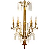 Antique c.1920 French 5 Light Crystal Chandelier