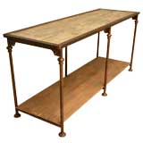 c.1900 French Pine and Steel Island/Work Table/Console Table