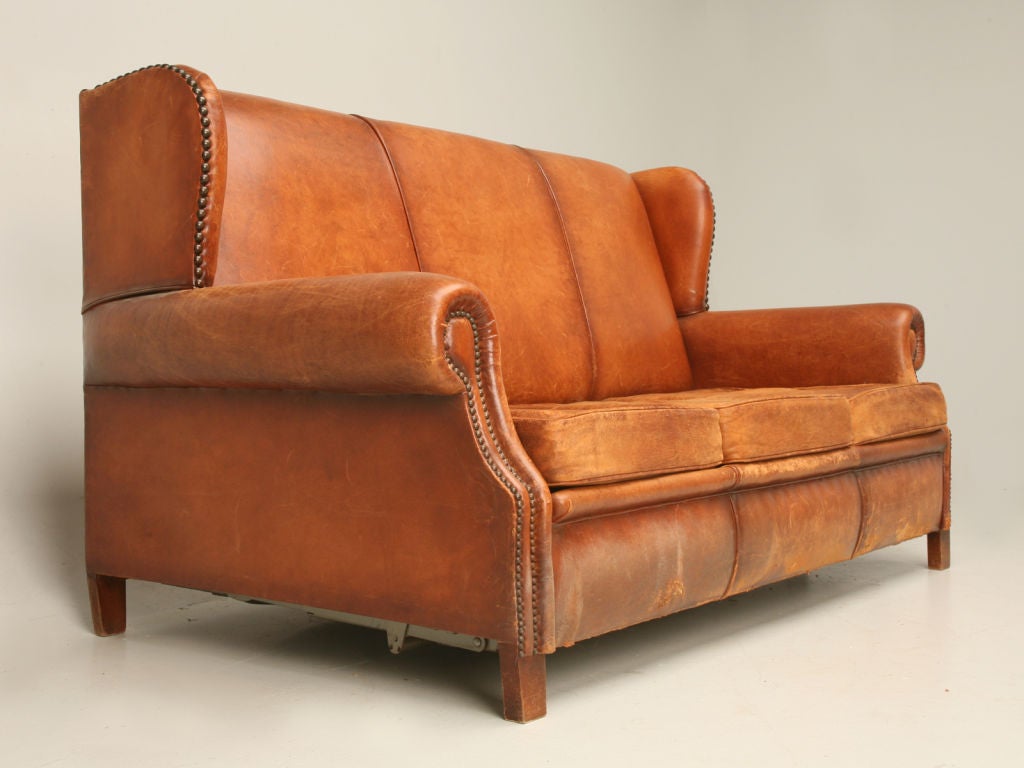 French 40's Leather Sofa Bed
